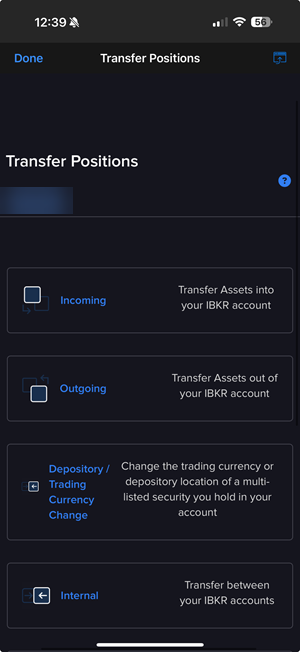 The transfer positions page on the iPhone. 